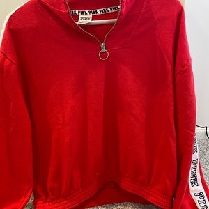red “PINK” quarter zip